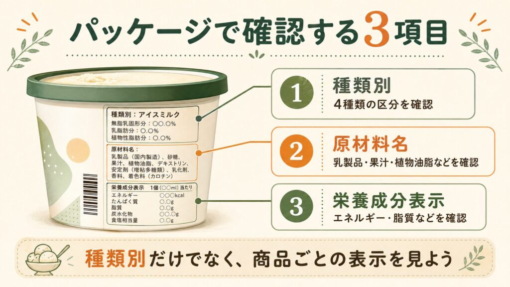 アイス商品のパッケージで確認する種類別・原材料名・栄養成分表示